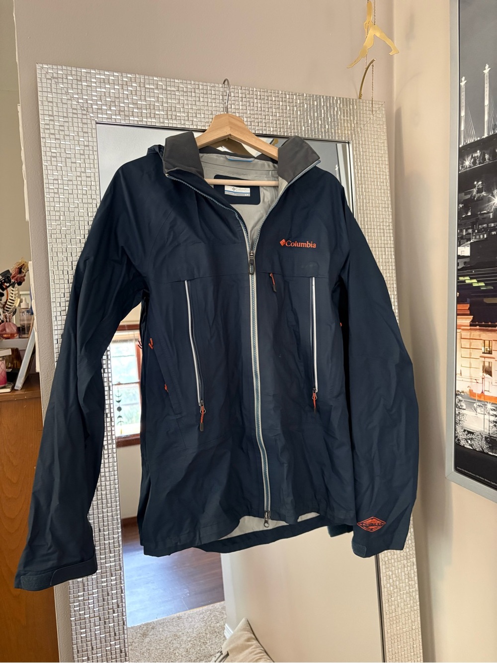 Columbia Men's Dark Navy Waterproof Rain Jacket with Orange Accents